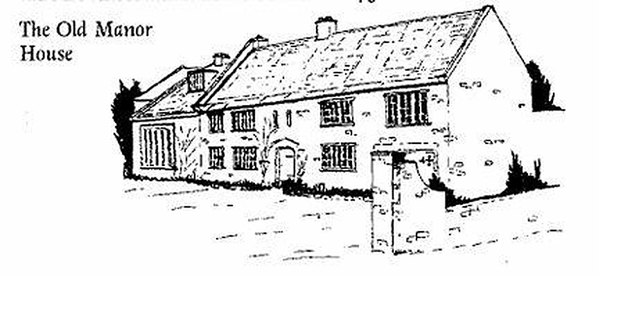 A line drawing of the Old Manor House by an artist for Bridger&rsquo;s 1996 book, showing a long low building with date stone 1667, characteristic of seventeenth-century Yorkshire cottage architecture.